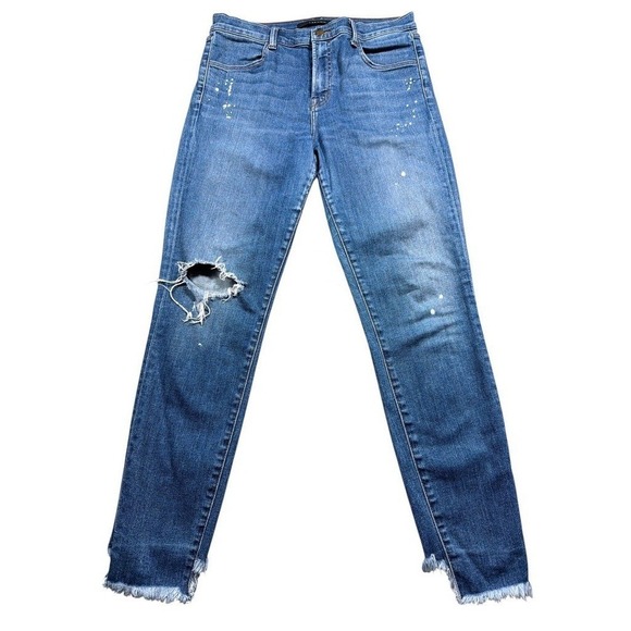 J Brand Denim - FRAME Le‎ Garcon Crop Jeans Womens 28 Blue Distressed Raw Hem Straight Leg Denim